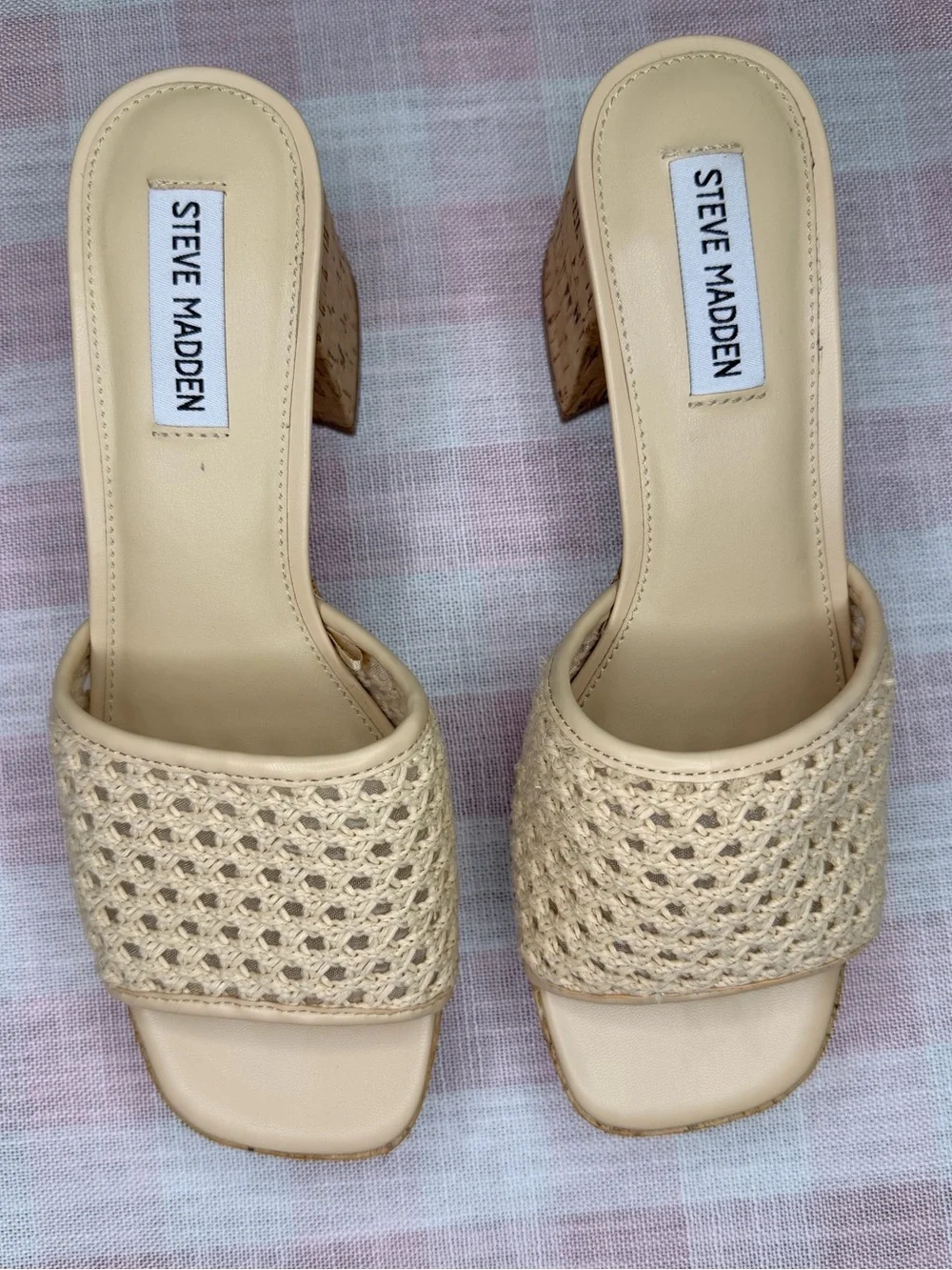 Steve Madden Corah Latticed Cork Platform Slide Sandals Natural Size 8.5